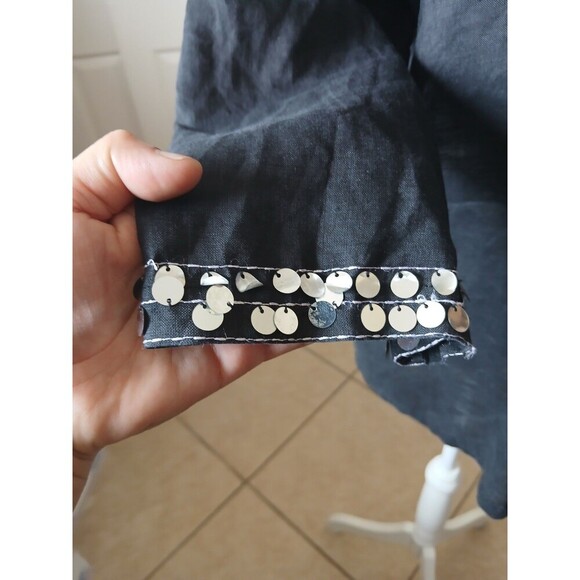 Morgan Cole Womens Blouse Tunic Black Embroidery‎ Sequin V-neck Size XL - Picture 5 of 13